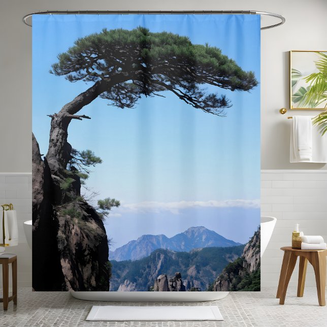 Hillside Distant Pine Tree Mountainside Landscape  Shower Curtain (Creator Uploaded)