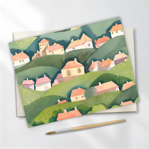 Hillside Homes   Nature Watercolor Airy Painting Postcard