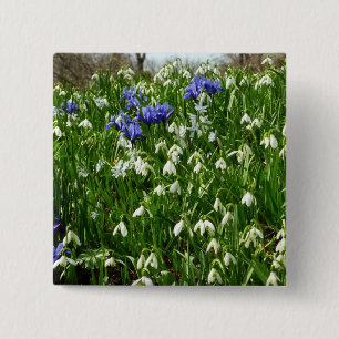 Hillside of Early Spring Flowers Landscape 15 Cm Square Badge