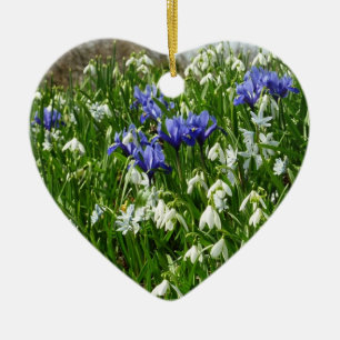 Hillside of Early Spring Flowers Landscape Ceramic Tree Decoration