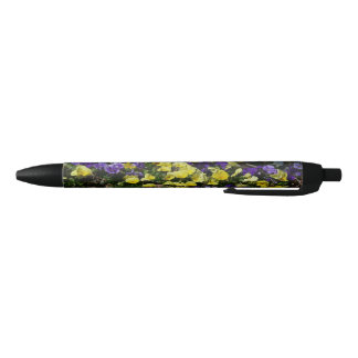 Hillside of Purple and Yellow Pansies Black Ink Pen