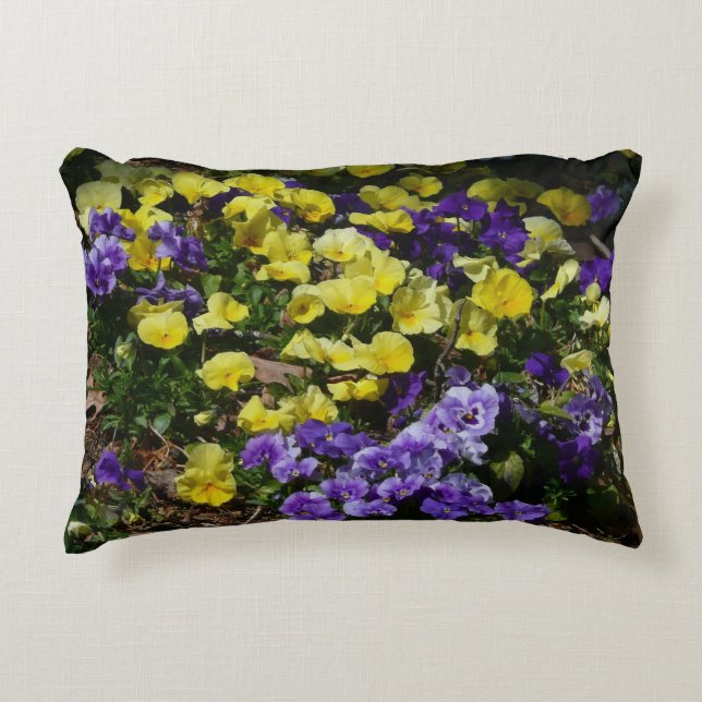 Hillside of Purple and Yellow Pansies Decorative Cushion (Front)