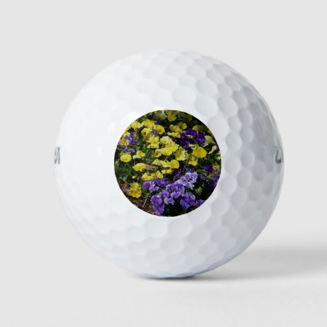 Hillside of Purple and Yellow Pansies Golf Balls (Front)