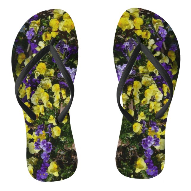 Hillside of Purple and Yellow Pansies Jandals (Footbed)