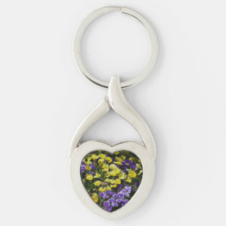 Hillside of Purple and Yellow Pansies Key Ring