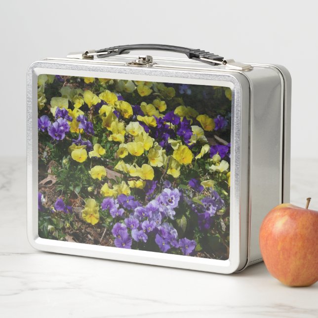 Hillside of Purple and Yellow Pansies Metal Lunch Box (In Situ)