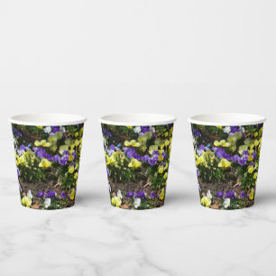 Hillside of Purple and Yellow Pansies Paper Cups