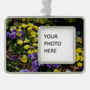 Hillside of Purple and Yellow Pansies Silver Plated Framed Ornament