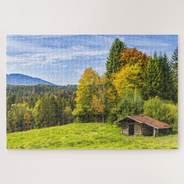 Hillside Shack View of Mountains & Forest Jigsaw Puzzle (Horizontal)
