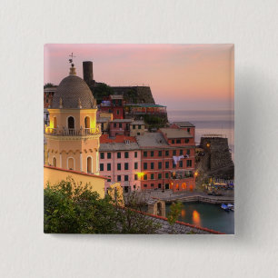 Hillside town of Vernazza in the evening, Cinque 15 Cm Square Badge