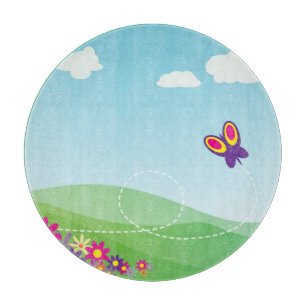 HILLSIDE WITH BUTTERFLY AND FLOWERS CUTTING BOARD