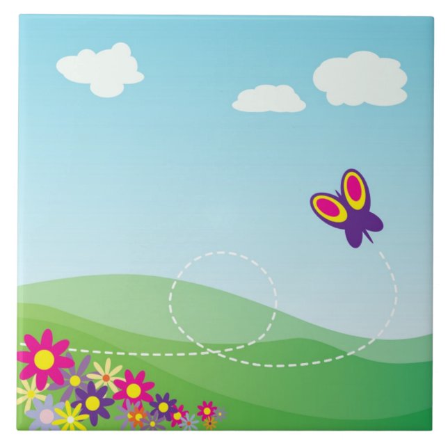 HILLSIDE WITH BUTTERFLY AND FLOWERS TILE (Front)