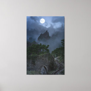 Hilltop full Moon Fantasy Ruined Castle Canvas Print