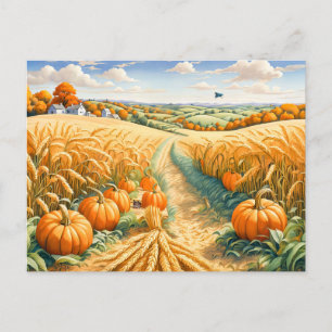 Hilly Landscape with Wheat Field and Pumpkins Postcard