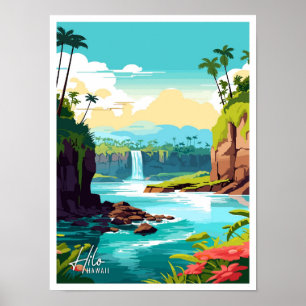 Hilo Hawaii Art Vintage Famous Travel Place Poster