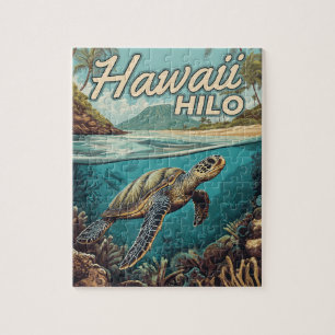 Hilo Hawaii Big Island Retro Tropical Coastal Jigsaw Puzzle