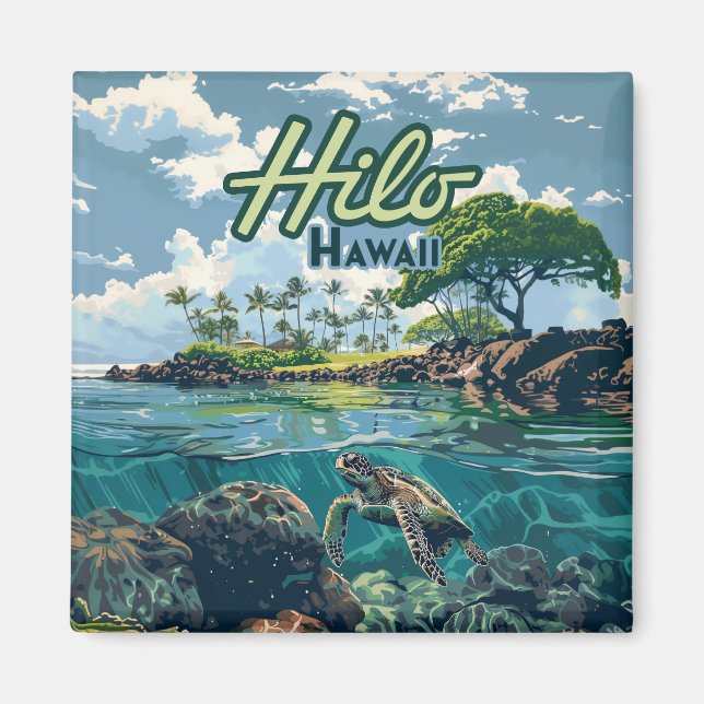 Hilo Hawaii Big Island Turtle Beach Vintage  Magnet (Front)