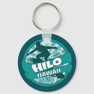 Hilo Hawaii teal surfer logo keychain