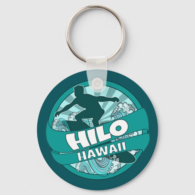Hilo Hawaii teal surfer logo keychain (Front)