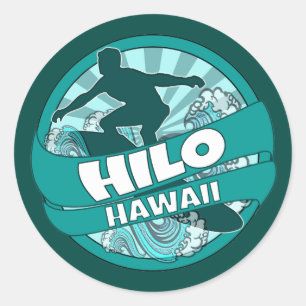 Hilo Hawaii teal surfer logo stickers