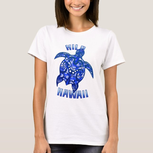 Hilo Hawaii Vacation Tribal Turtle T-Shirt (Front)