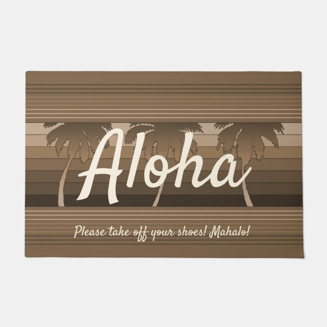 Hilo Hawaiian Palms Striped Aloha Brown Doormat (Front)