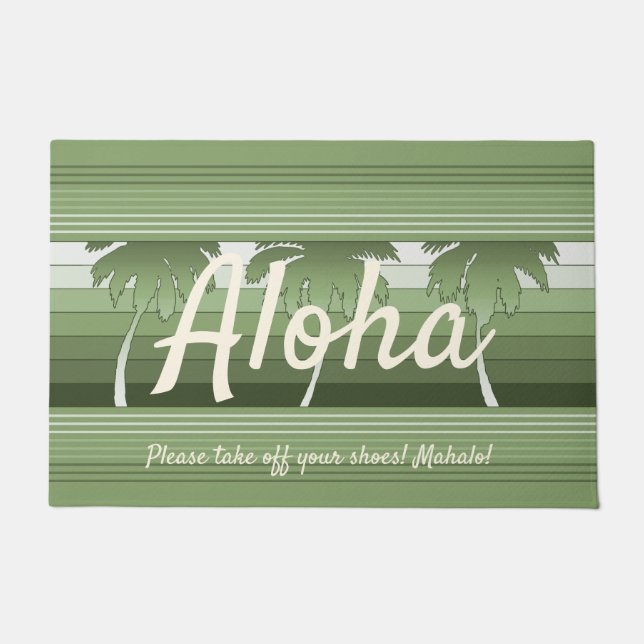 Hilo Hawaiian Palms Striped Aloha Green Doormat (Front)