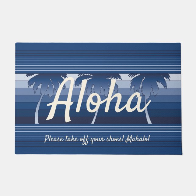 Hilo Hawaiian Palms Striped Aloha Navy Doormat (Front)