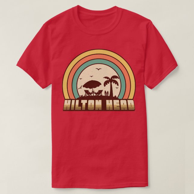 Hilton Head Beach Retro Sunset Style T-Shirt (Design Front)