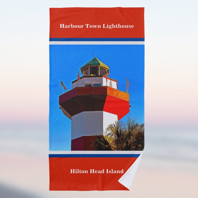 Hilton Head Harbour Town Lighthouse Red Trimmed  Beach Towel (Creator Uploaded)