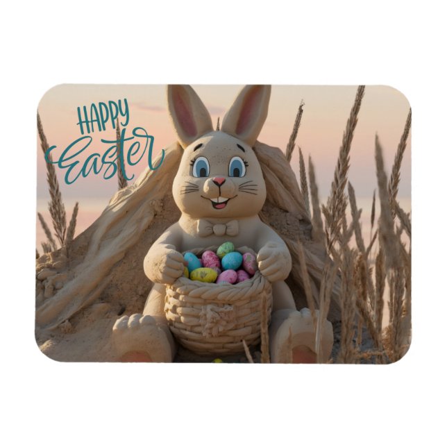Hilton Head Island Easter Bunny Sand Sculpture Magnet (Horizontal)