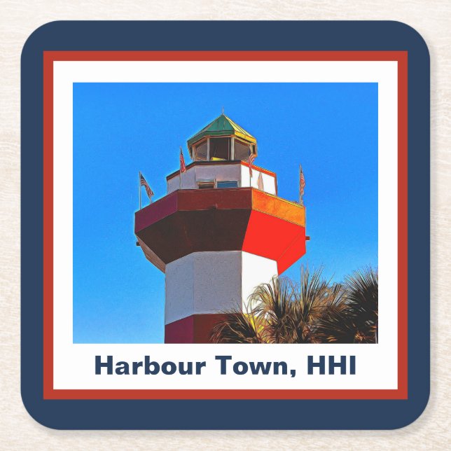 Hilton Head Island Harbour Town Lighthouse Square Paper Coaster (Front)