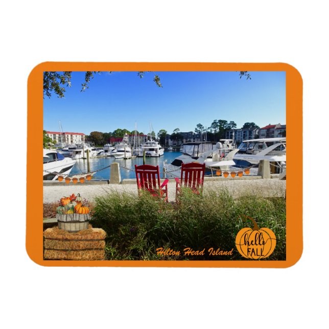 Hilton Head Island Harbour Town Marina Hello Fall Magnet (Horizontal)