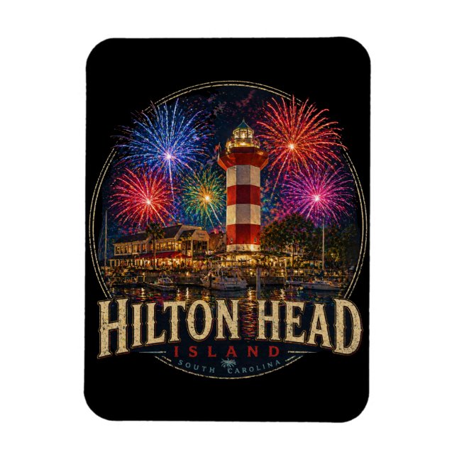 Hilton Head Island Lighthouse Patriotic Fireworks Magnet (Vertical)