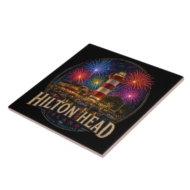 Hilton Head Island Lighthouse Patriotic Fireworks Tile (Side)
