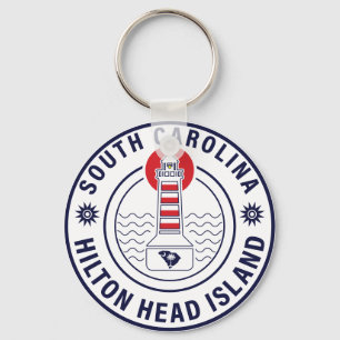 Hilton Head Island Lighthouse Retro Sunset Key Ring
