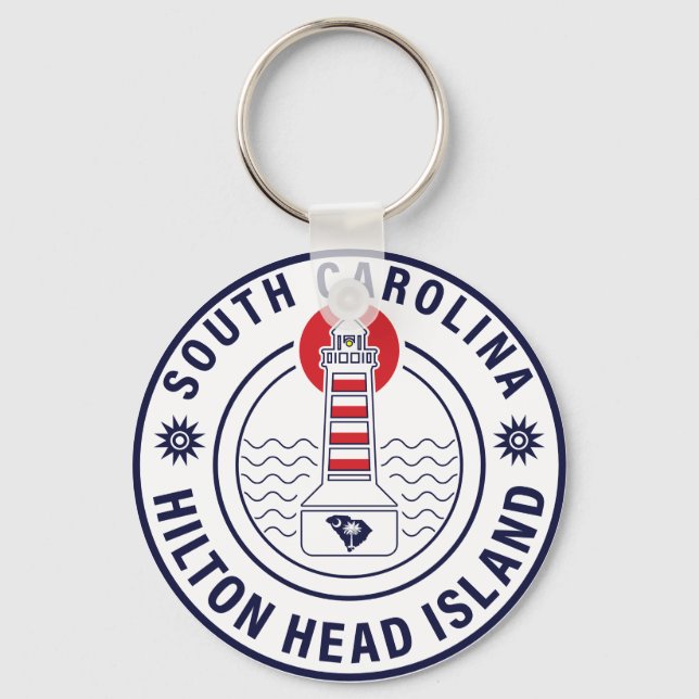 Hilton Head Island Lighthouse Retro Sunset Key Ring (Front)
