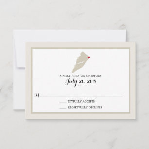 Hilton Head Island Map with heart   Wedding RSVP Card