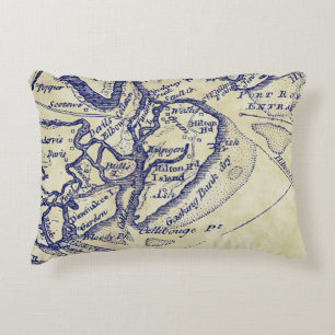 Hilton Head Island SC Vintage Map Navy Blue Tea St Decorative Cushion
