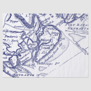 Hilton Head Island SC Vintage Map Navy Blue Tissue Paper