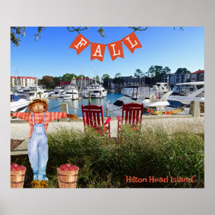 Hilton Head Island Sea Pines Marina Fall Scarecrow Poster