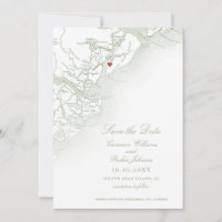 Hilton Head SC Map Sage Green Elegant Wedding