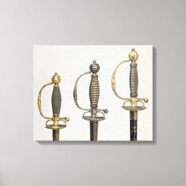 Hilts of three French swords: one of steel Canvas Print (Front)