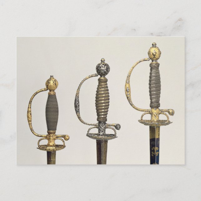 Hilts of three French swords: one of steel Postcard (Front)