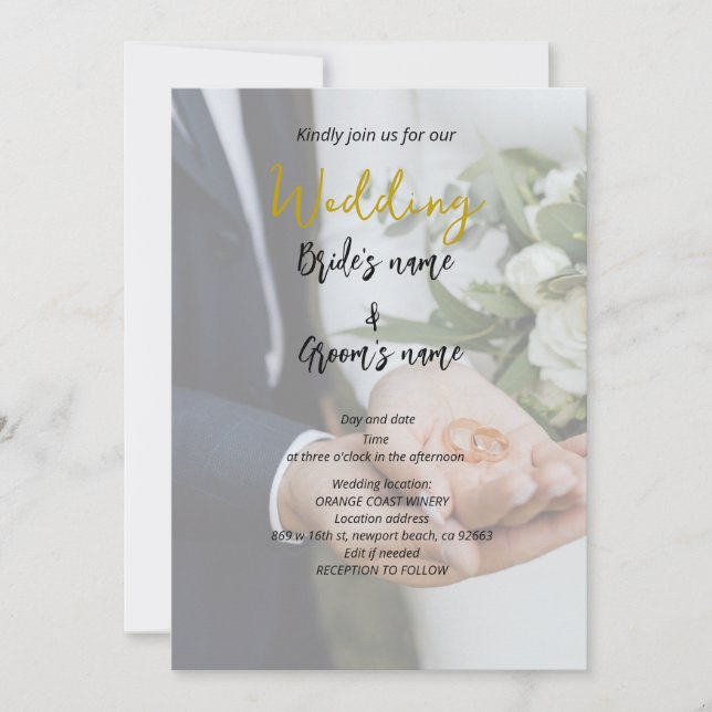 him and her holding rings for wedding , editable  save the date (Front)