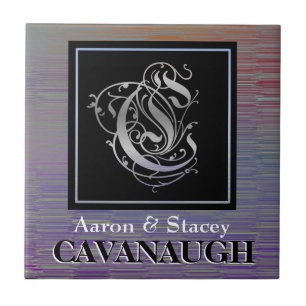 Him and Her Surname - Silver Black Monogram Tiles