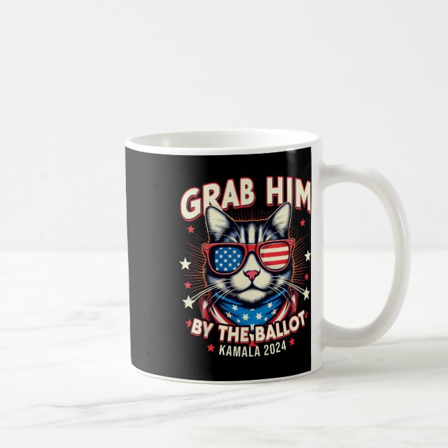 Him By The Ballot Kamala 2024 Cat Lovers Usa Flag  Coffee Mug (Right)