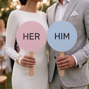 Him or Her Wedding Game Paddles Hand Fan
