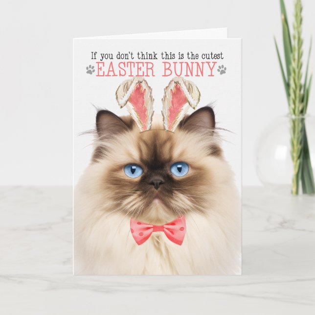 Himalayan Cat in Bunny Ears for Easter Holiday Card (Front)
