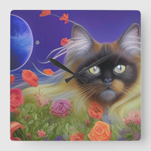Himalayan Cat in the Garden Square Wall Clock